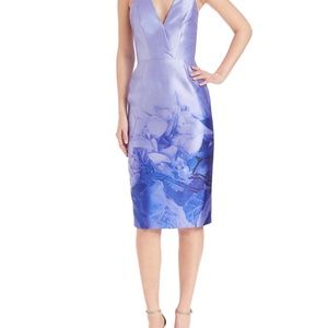 Monique Lhuellier Deep V Mikado MIDI Dress